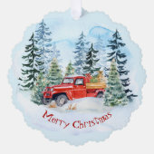 Kerst rode vrachtwagen sneeuwman familie ornament kaart (Voorkant)