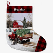 Kerst Rode Vrachtwagen Stocking - Gepersonaliseerd Grote Kerstsok (Voorkant)