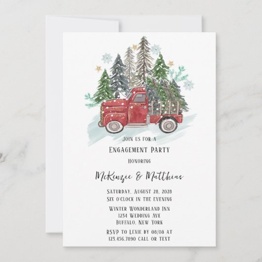 Kerst Rode Vrachtwagen Verlovingsfeest Kaart (Voorkant)