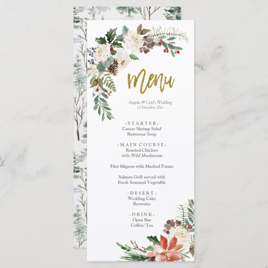 Kerst Romantisch Rustiek Winter Wedding Menu (Voorkant / Achterkant)