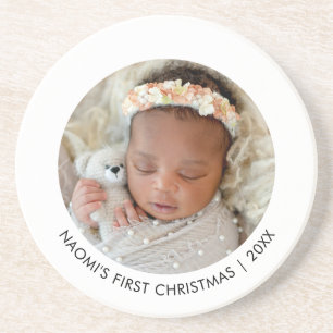 Kerst rond foto baby eerste kerst zandsteen onderzetter