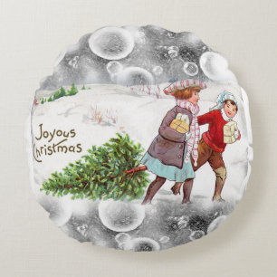 Kerst ronde kussen, vintage rond kussen