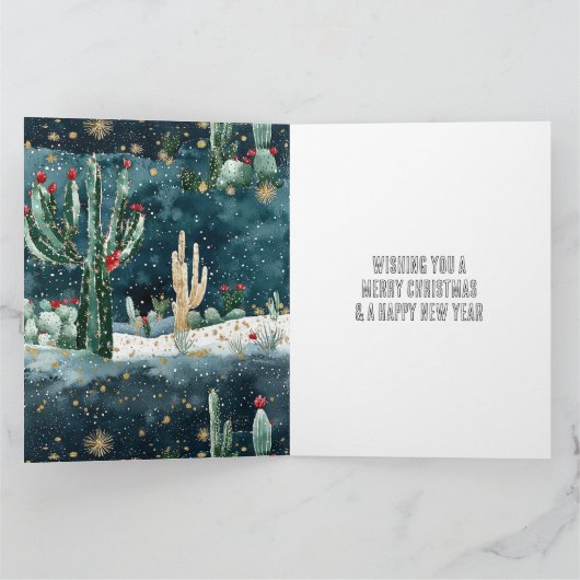 Kerst Rood Blauw Groen Cactus Bloemen Kaart (Binnen)