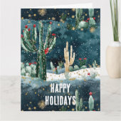 Kerst Rood Blauw Groen Cactus Bloemen Kaart (Voorkant)