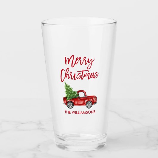 Kerst Rood Borstel Script Truck Glas (Voorkant)