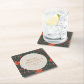 Kerst Rood Botanisch Groen Aangepast Vierkante Kartonnen Onderzetter (Insitu)