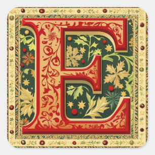 Kerst rood en groen 'E' met goud Vierkante Sticker