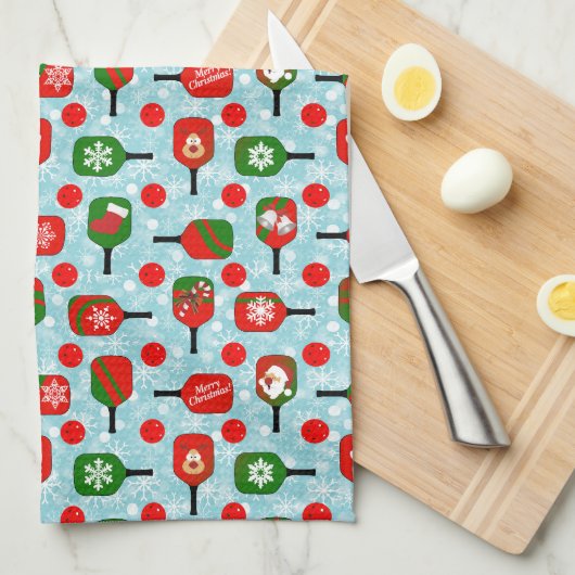 Kerst Rood en Groen Pickleballs en peddels Theedoek (Quarter Fold)