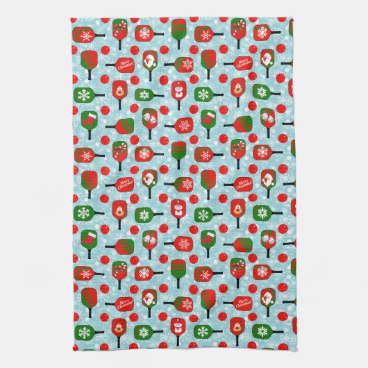 Kerst Rood en Groen Pickleballs en peddels Theedoek (Verticaal)