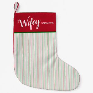 Kerst Rood en Groene Waterverf Stripes Wifey Kleine Kerstsok