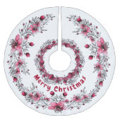 Kerst Rood en Wit Bloemen Elegant Kerstboom Rok (Voorkant)