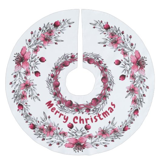 Kerst Rood en Wit Bloemen Elegant Kerstboom Rok (Voorkant)