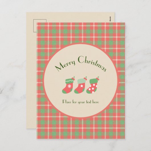 Kerst rood-gebaseerde Plaid Feestdagenkaart (Voorkant / Achterkant)