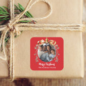 Kerst rood goud Bauble familiefoto Vierkante Sticker