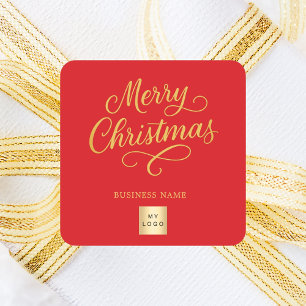 Kerst rood goud bedrijfslogo vierkante sticker