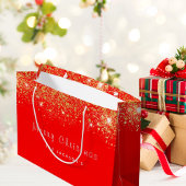 Kerst rood goud glitter familienaam groot cadeauzakje