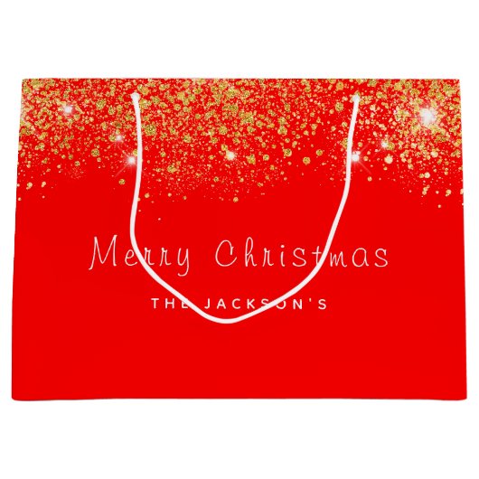 Kerst rood goud glitter familienaam groot cadeauzakje (Voorkant)