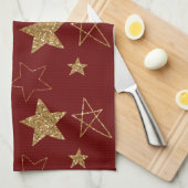 Kerst Rood Goud Glitter Stars Theedoek (Quarter Fold)