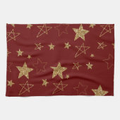 Kerst Rood Goud Glitter Stars Theedoek (Horizontaal)
