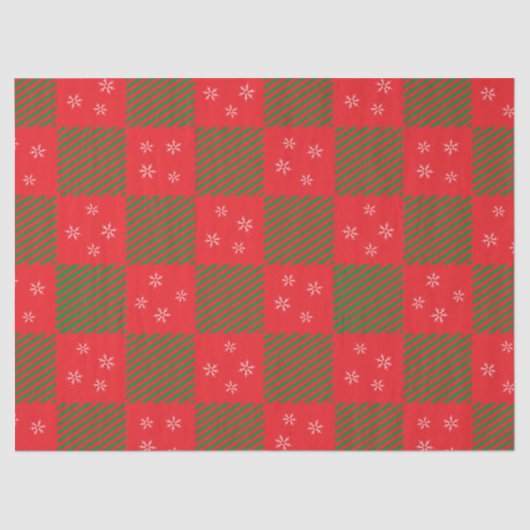 Kerst Rood Groen Geplaagd Patroon Sneeuwvlokken Tissuepapier (Voorkant)