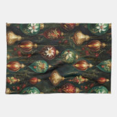 Kerst Rood Groen Goud Ornamenten Theedoek (Horizontaal)