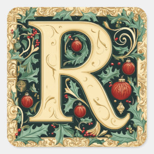 Kerst rood & groen letter R: feestelijke elegantie Vierkante Sticker