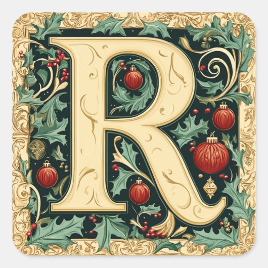 Kerst rood & groen letter R: feestelijke elegantie Vierkante Sticker (Voorkant)