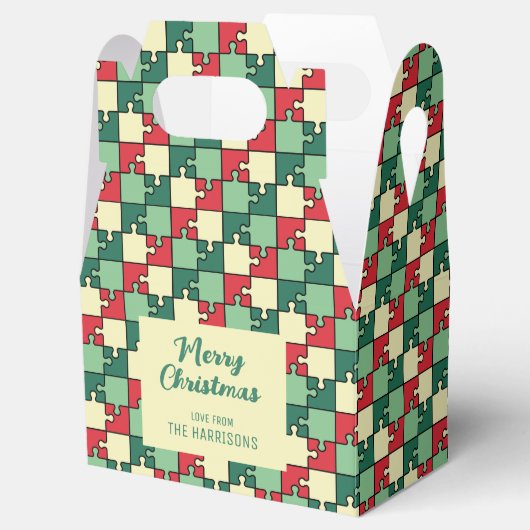 Kerst rood groen puzzel stuk geometrisch bedankdoosjes (Geopend)