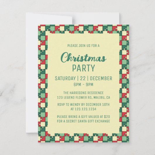 Kerst rood groen puzzel stuk geometrisch kaart (Voorkant)