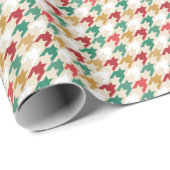 Kerst Rood Groen Wit Houndstooth Patroon Cadeaupapier (Rol Hoek)