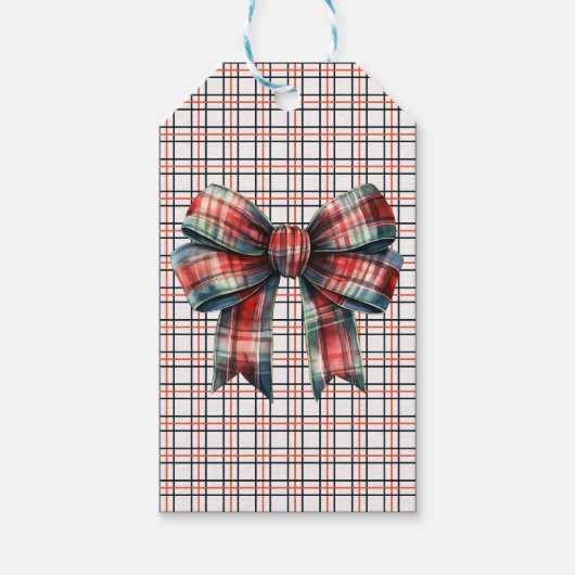 Kerst Rood Plaid Bow Gift Labels Cadeaulabel (Voorkant)