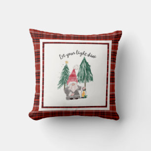 Kerst Rood Plaid Gnome Lantaarn Licht Glans Boom Kussen