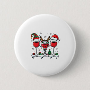 Kerst Rood Wijn Glazen Vakantie Vector Ronde Button 5,7 Cm