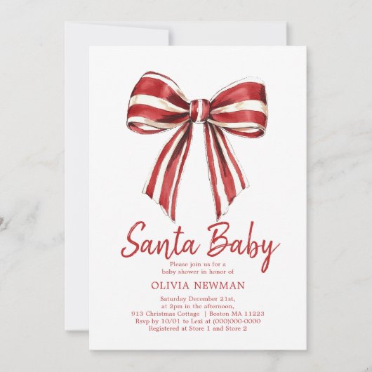 Kerst Rood Wit Coquette Bow Baby shower Kaart (Voorkant)