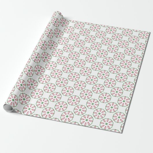 Kerst Rood Wit en Groen Wiel Like Pattern Cadeaupapier (Uitgerold)