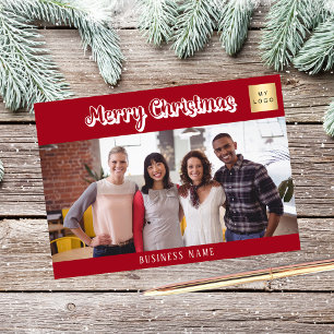 Kerst rood wit foto bedrijf logo feestdagenkaart