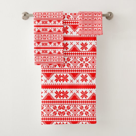 Kerst Rood & Wit Noors Sweater Patroon Bad Handdoek (Insitu)