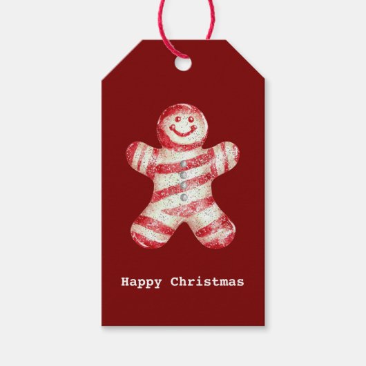 Kerst Rood Wit Pepermunt Gingerbread Cookie Cadeaulabel (Voorkant)