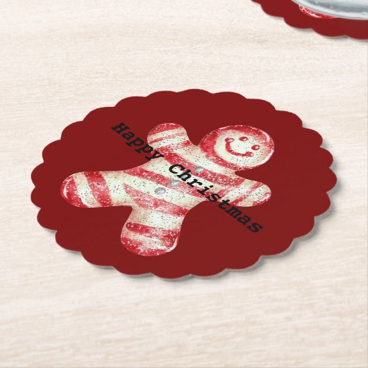 Kerst Rood Wit Pepermunt Gingerbread Cookie Kartonnen Onderzetters (Gekanteld)