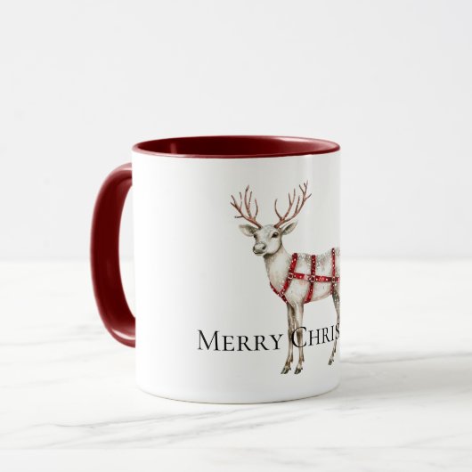 Kerst Rood Wit Pepermunt Rendier Mok (Voorkant links)