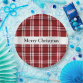 Kerst Rood Wit Plaid Papieren Bordje (Feest)