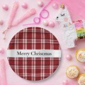 Kerst Rood Wit Plaid Papieren Bordje (Feest)
