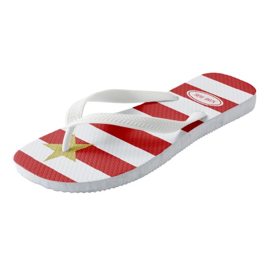 Kerst Rood Wit Strepen Glitter Star Custom Teenslippers (Schuin)