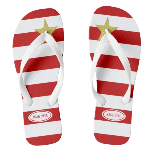 Kerst Rood Wit Strepen Glitter Star Custom Teenslippers (Voetbed)