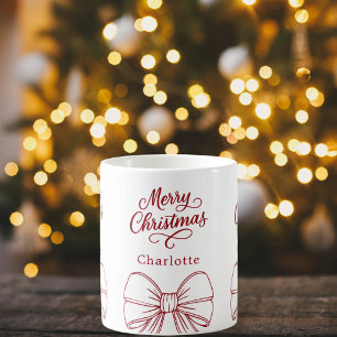 Kerst rood witte boog script koffiemok