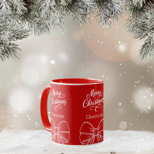 Kerst rood witte boog script mok