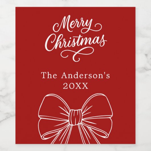 Kerst rood witte boog script wijn etiket (Enkel label)