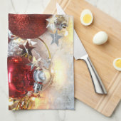 Kerst Rood & Zilver Decor Ballen Theedoek (Quarter Fold)