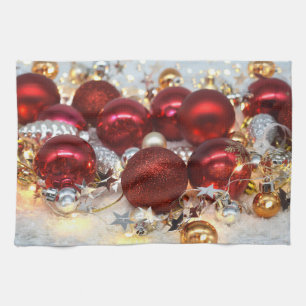 Kerst Rood & Zilver Decor Ballen Theedoek