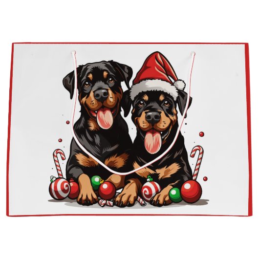 Kerst Rottweiler Dog Santa Groot Cadeauzakje (Voorkant)